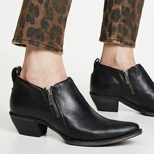 Frye Sasha Moto Bootie Black boots shoes size 9 stacked heel